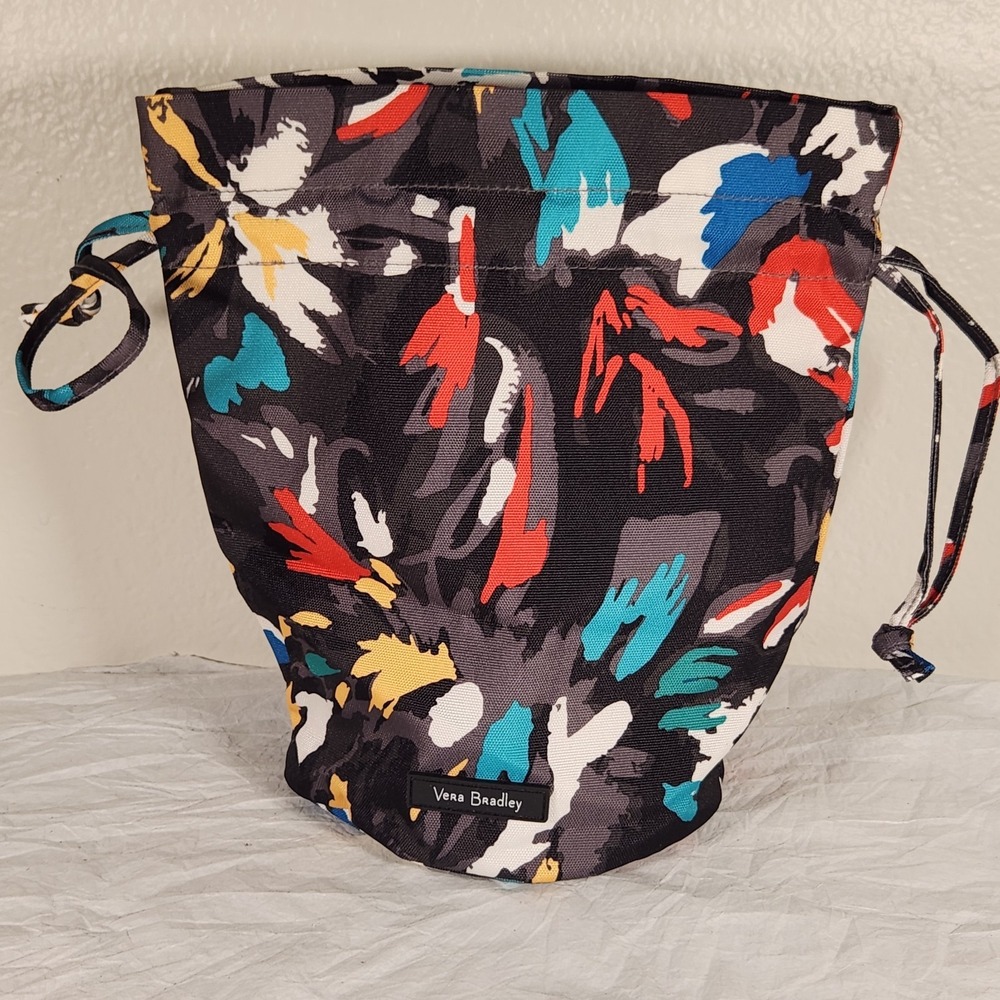 Vera Bradley Splash Floral Pattern Drawstring Bag Cosmetic Purse Tote